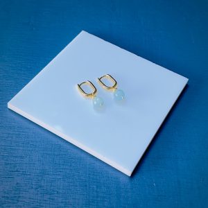 Aquamarine Huggie Hoop Earrings - Gold