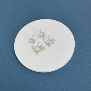 Textured Double Drop Stud Earrings - Sterling Silver
