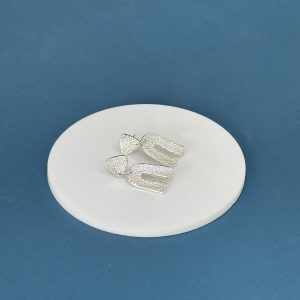 Textured Double Drop Stud Earrings - Sterling Silver
