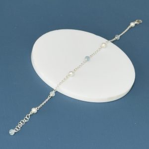 Delicate Aquamarine and Pearl Bracelet - Sterling Silver