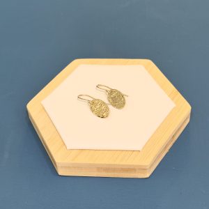 Hammered Oval Drop Earrings - 9 Carat Gold