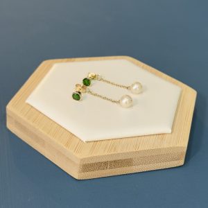 Chrome Diopside and Freshwater Pearl Earrings - 9 Carat Gold