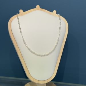 Freshwater Pearl & Oval Chain Necklace - Sterling Silver