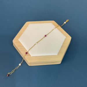 Delicate Ruby and Pearl Bracelet - Gold