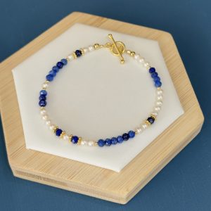Lapis Lazuli and Pearl Bracelet - Gold