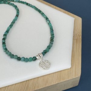 Amazonite & Flower Disc Necklace - Sterling Silver