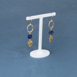 Lapis and Leaf Drop Earrings - Gold
