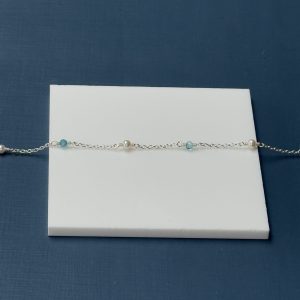 Delicate Blue Topaz and Pearl Bracelet - Sterling Silver