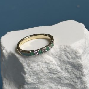 Emerald and Diamond Half Eternity Ring - 9ct Gold - Size L